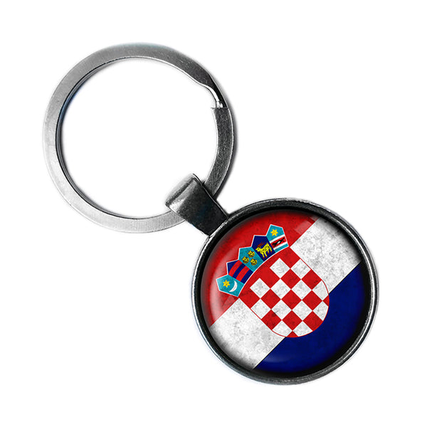 Croatia Croatian Flag Antique Silver Keychain