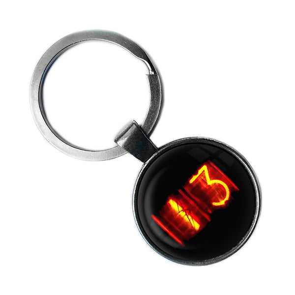 Dieselpunk Steampunk Cyberpunk Nixie Tube Print Number 13 Thirteen Halloween Antique Silver Keychain