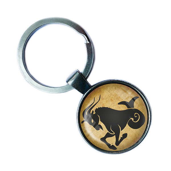 Zodiac Symbol Astrology Capricorn Antique Silver Keychain