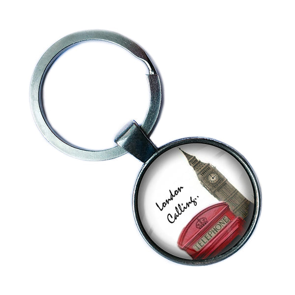 UK United Kingdom London Calling Antique Silver Keychain