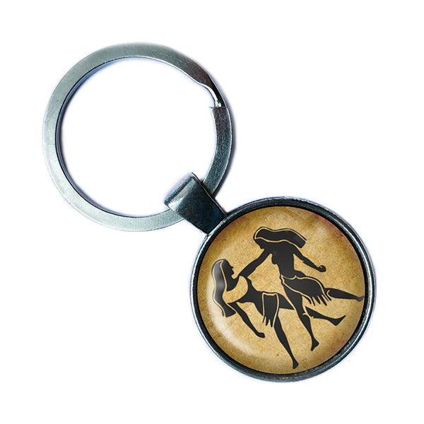 Zodiac Symbol Astrology Gemini Antique Silver Keychain