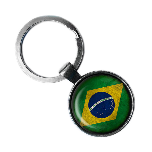 Brazil Brazilian Flag Antique Silver Keychain