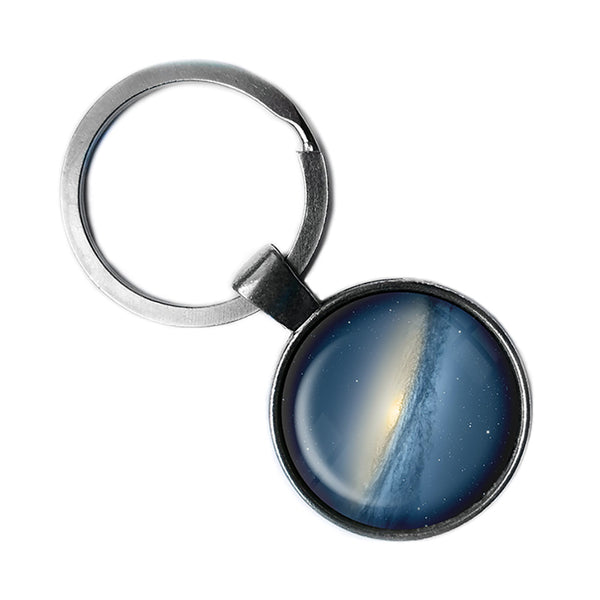 NASA Photograph Blue Galaxy Antique Silver Keychain