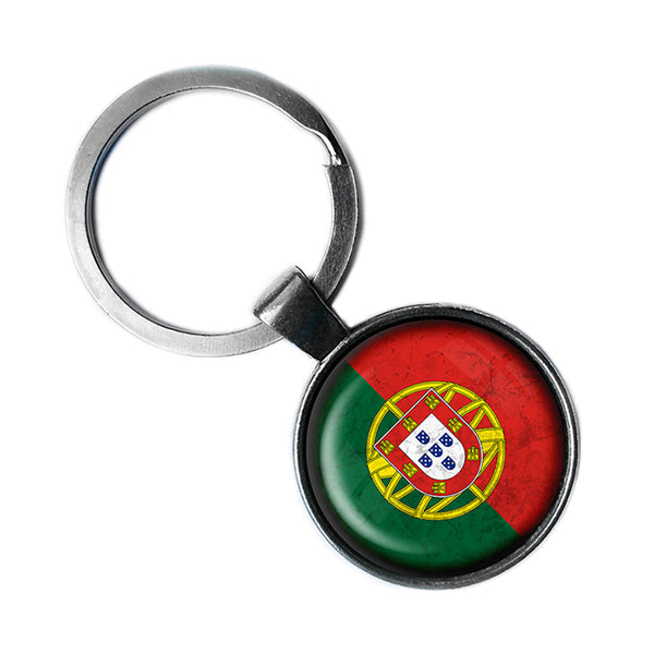 Portugal Portuguese Flag Antique Silver Keychain