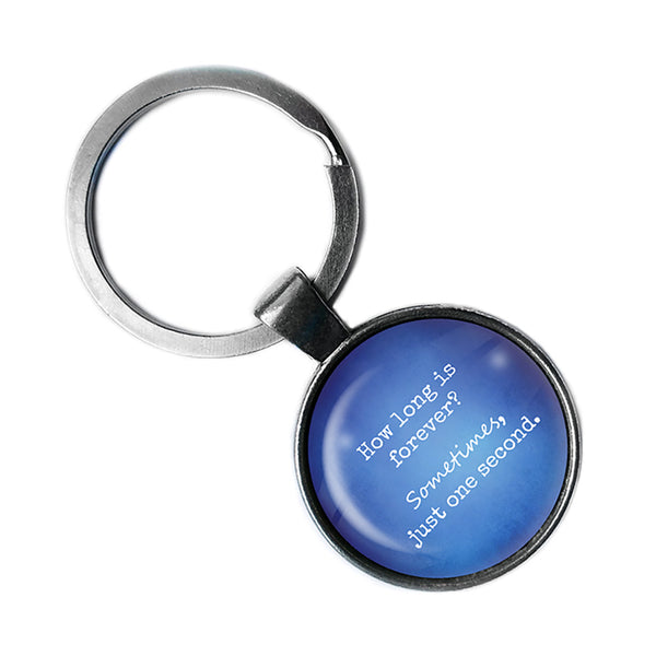 Alice in Wonderland How Long is forever Just One Second Blue Antique Silver Keychain