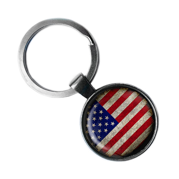 United States of America USA Flag Antique Silver Keychain
