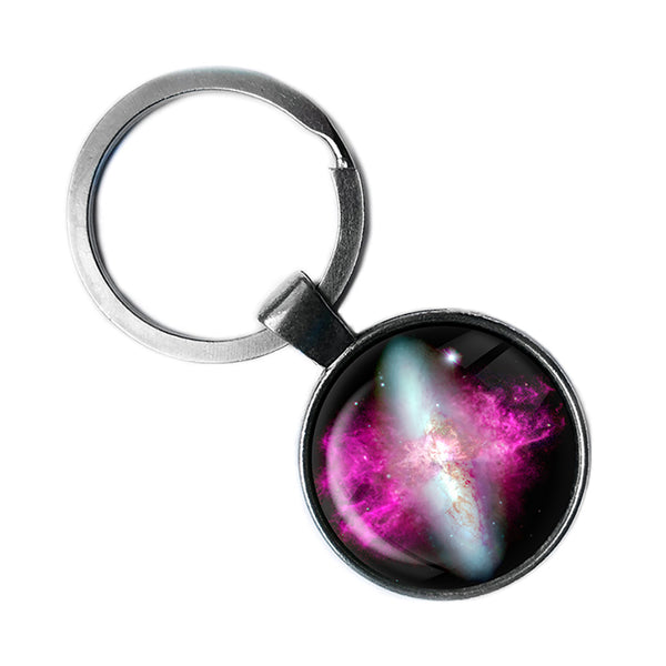 NASA Photograph Nebula Red White Antique Silver Keychain
