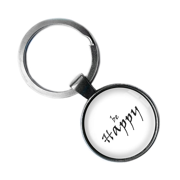 Be Happy Antique Silver Keychain