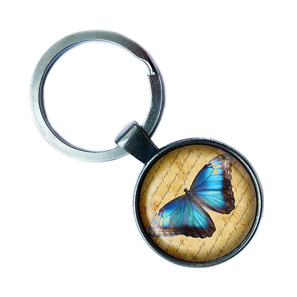 Blue Butterfly Antique Silver Keychain