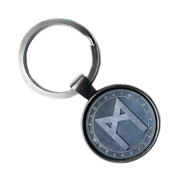Viking Runes Elder Futhark Rune Circle M Mannaz Man Antique Silver Keychain