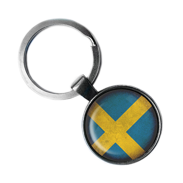 Sweden Swedish Flag Antique Silver Keychain
