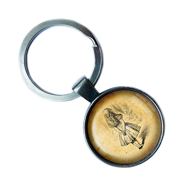 Alice in Wonderland Alice Watching Antique Silver Keychain