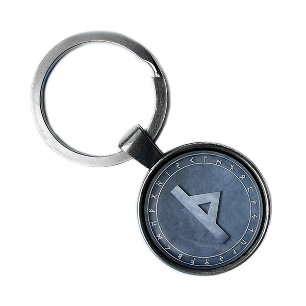 Viking Runes Elder Futhark Rune Circle TH Thurisaz Thor Antique Silver Keychain