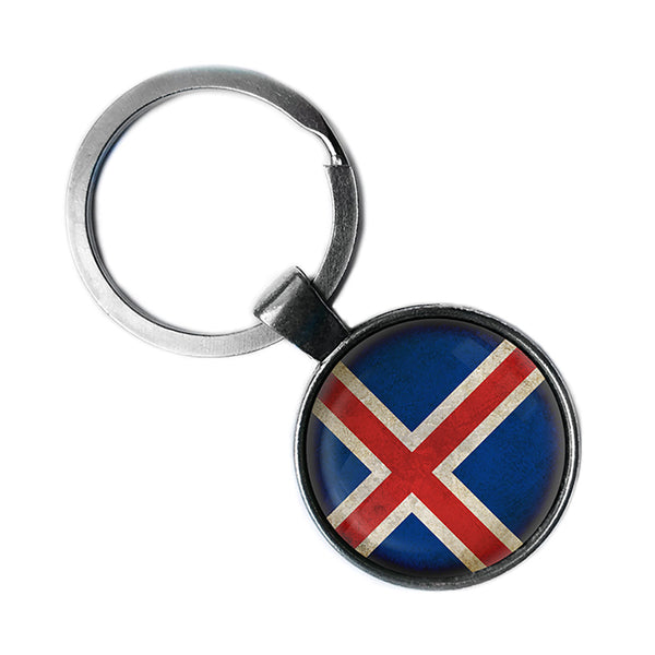 Iceland Icelandic Flag Antique Silver Keychain