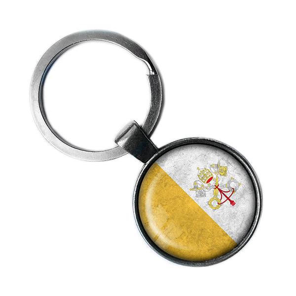Vatican City Flag Antique Silver Keychain