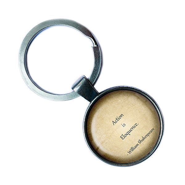 William Shakespeare Action is Eloquence Antique Silver Keychain