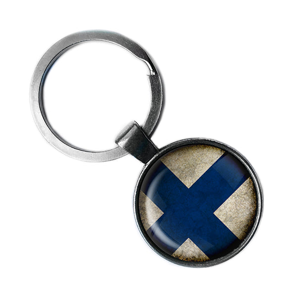 Republic of Finland Finnish Flag Antique Silver Keychain