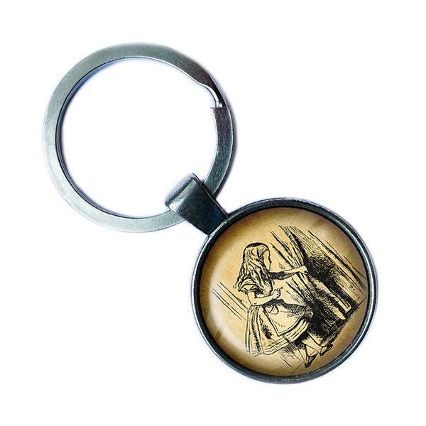 Alice in Wonderland Behind the Curtain Antique Silver Keychain