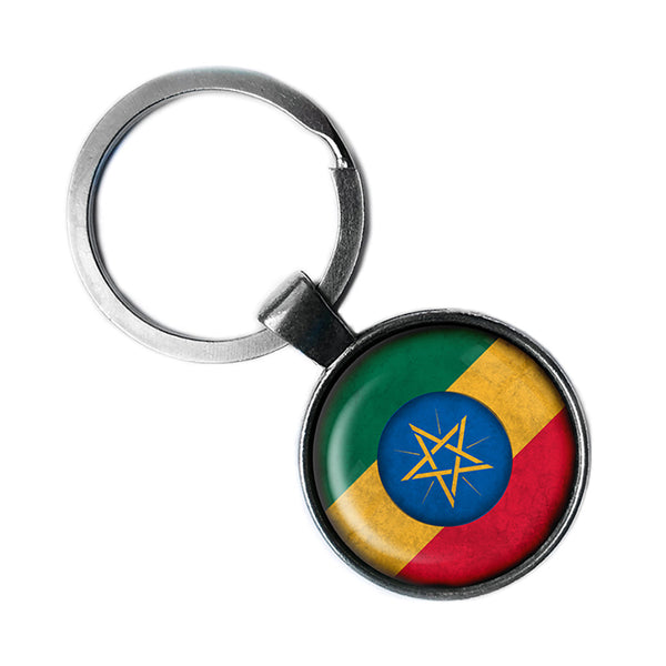 Ethiopia Ethiopian Flag Antique Silver Keychain