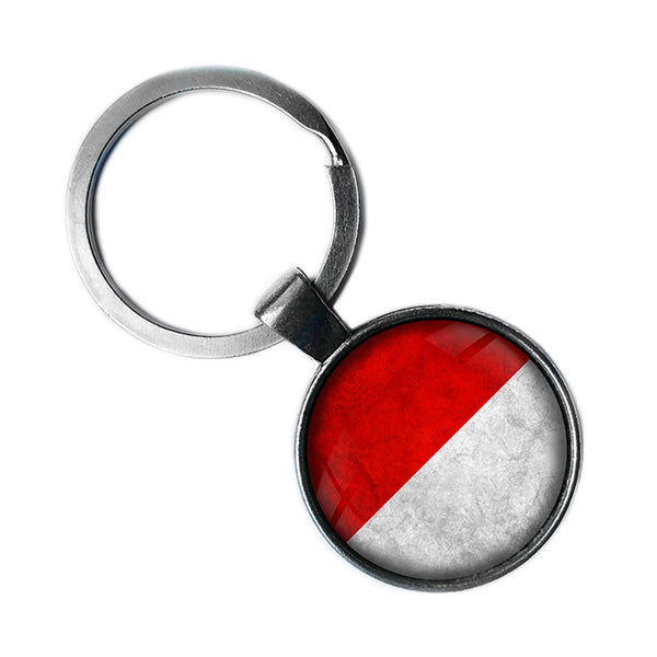 Monaco Monégasque Monacan Flag Antique Silver Keychain