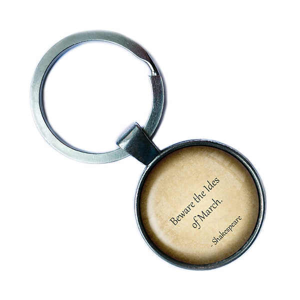 William Shakespeare Beware the Ides of March Antique Silver Keychain