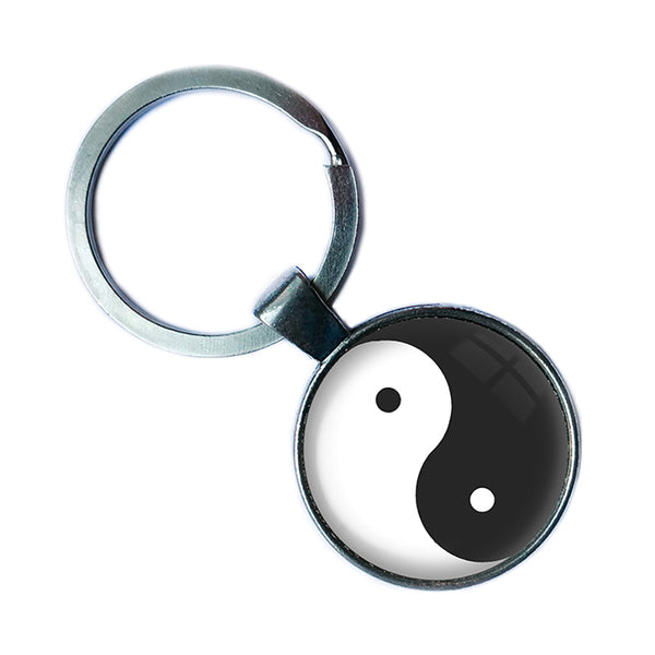 Yin Yang Black White Balance Antique Silver Keychain