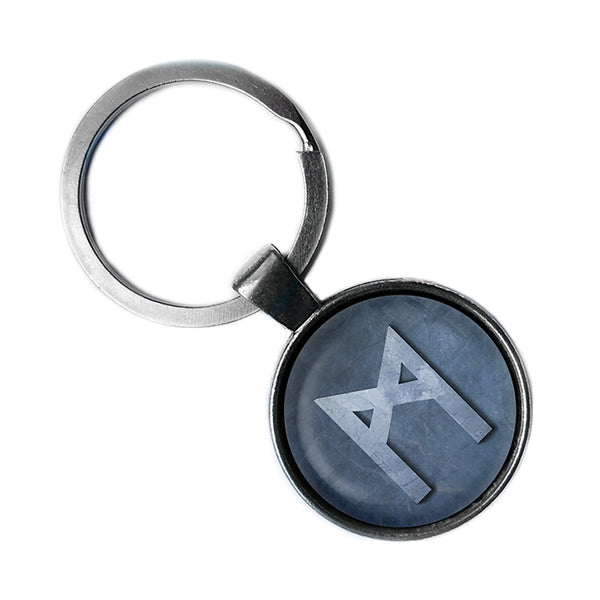 Viking Runes Elder Futhark M Mannaz Man Antique Silver Keychain