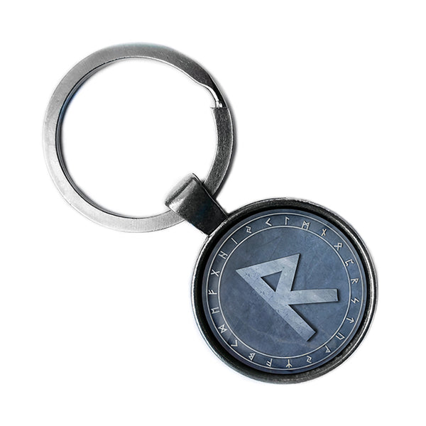 Viking Runes Elder Futhark Rune Circle R Raido Wheel Antique Silver Keychain