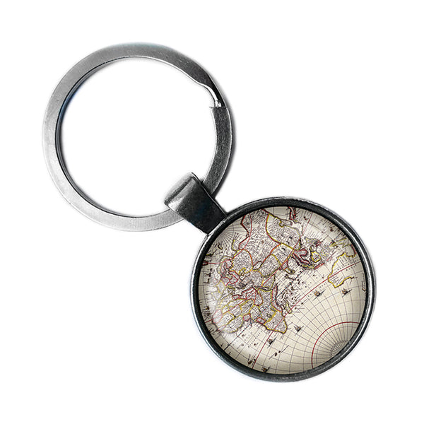 Ancient Old Map UK Europe Russia Asia Antique Silver Keychain