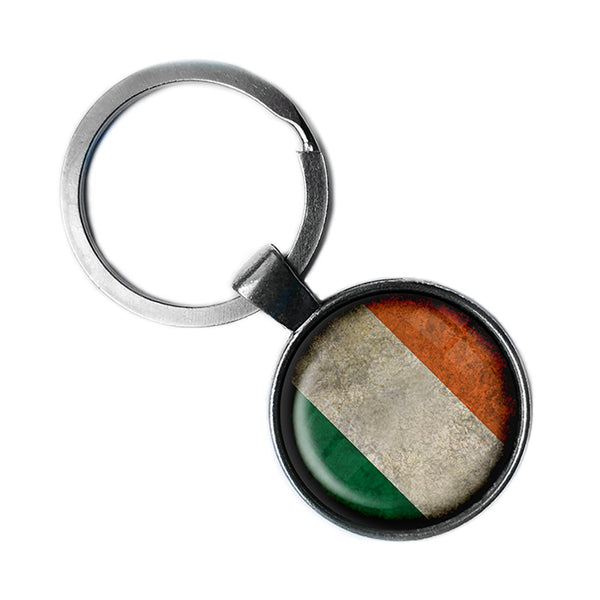 Irish Ireland Flag Antique Silver Keychain