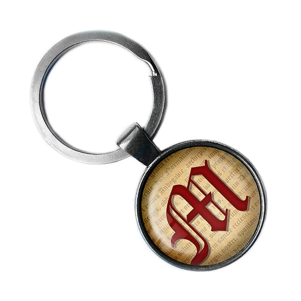 M Letter Old English Gothic Blackletter Magna Carta Antique Silver Keychain