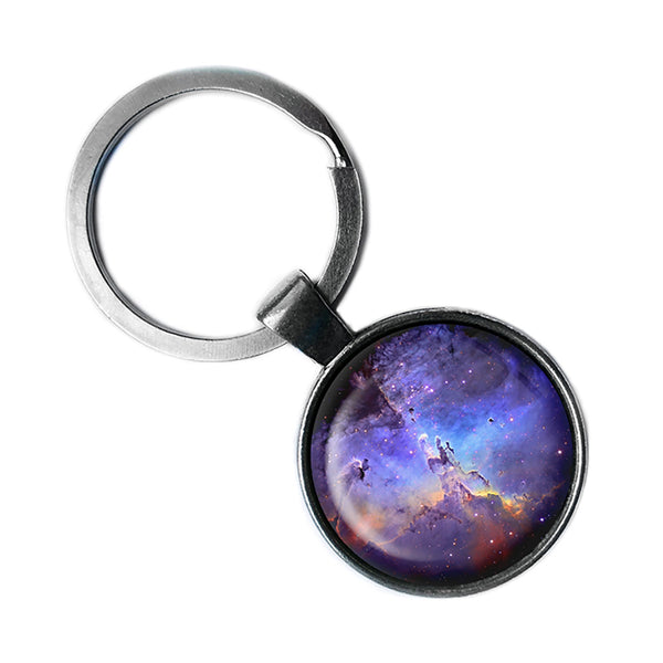 NASA Photograph Nebular Swirls Antique Silver Keychain