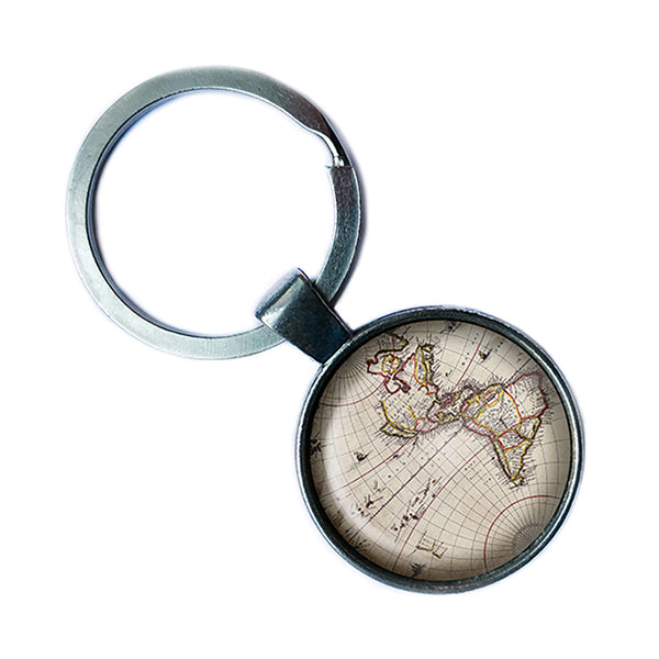 Ancient Map North South America Canada Antique Silver Keychain