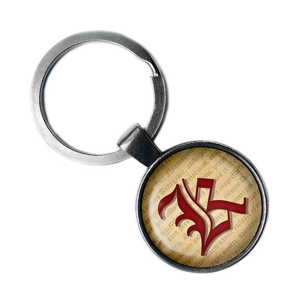 K Letter Old English Gothic Blackletter Magna Carta Antique Silver Keychain