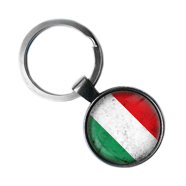 Italy Italian Flag Antique Silver Keychain