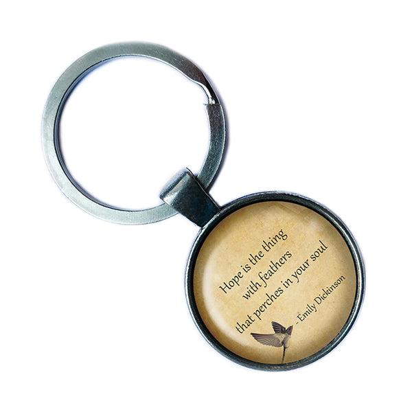 Emily Dickinson Hope is a Thing with Feathers Perches in your Soul Antique Silver Keychain
