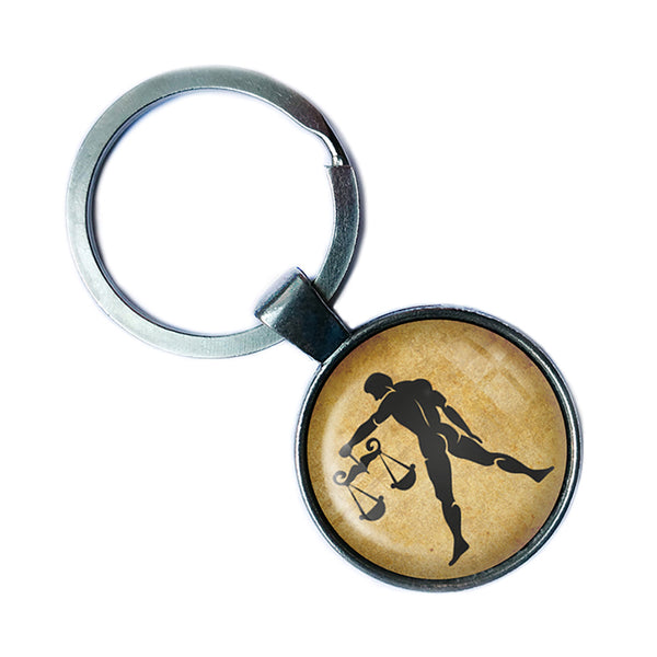 Zodiac Symbol Astrology Libra Antique Silver Keychain