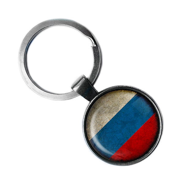 Russia Russian Россия Flag Antique Silver Keychain