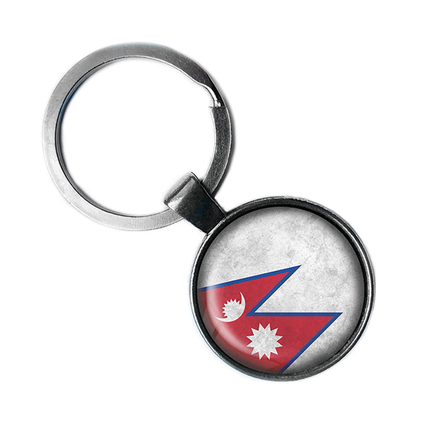 Nepal Nepalese Flag Antique Silver Keychain