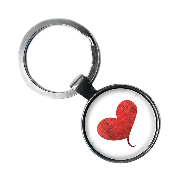 Red Valentines Love Heart Antique Silver Keychain
