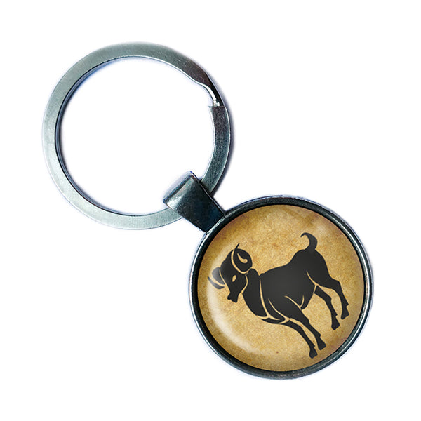 Zodiac Symbol Astrology Aries Antique Silver Keychain