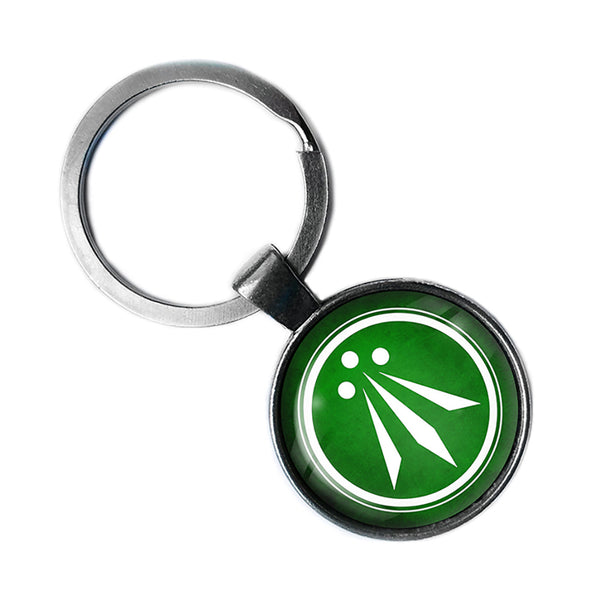 Celtic Symbol The Awen Three Rays of Light Green on White Antique Silver Keychain