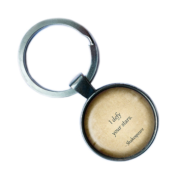 William Shakespeare I Defy Your Stars Antique Silver Keychain