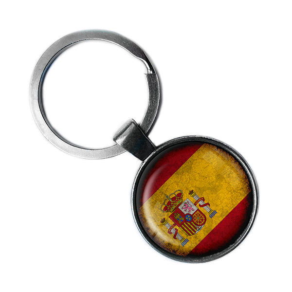 Spain Spanish España Flag Antique Silver Keychain