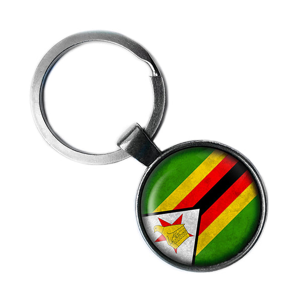 Zimbabwe Zimbabwean Flag Antique Silver Keychain