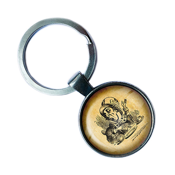 Alice in Wonderland Mad Hatter Tea Party Antique Silver Keychain