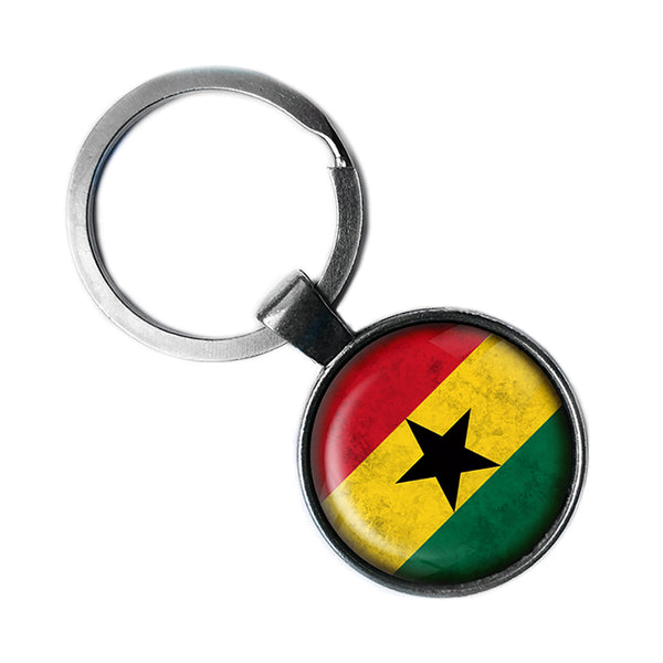 African Nation Ghana Flag Antique Silver Keychain