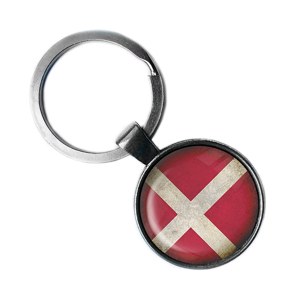 Denmark Danish Flag Antique Silver Keychain