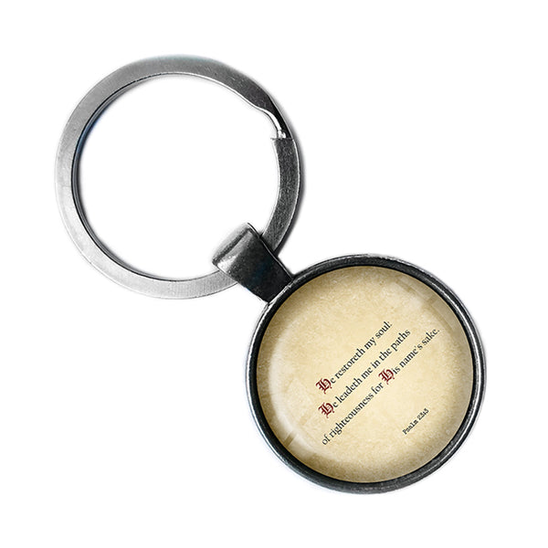 Psalm 23 3 He Restoreth my Soul King James Version KJV Bible Antique Silver Keychain