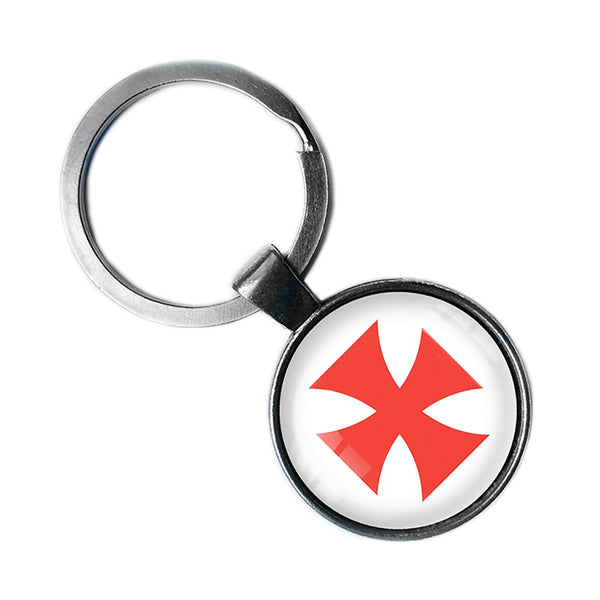 Knights Templar Cross Red on White Antique Silver Keychain